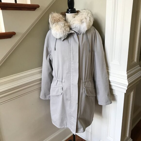 Yves Salomon YS Army Parka Coat Womens 42 XL Gray Fur Lined Waterproof Jacket - Picture 3 of 15